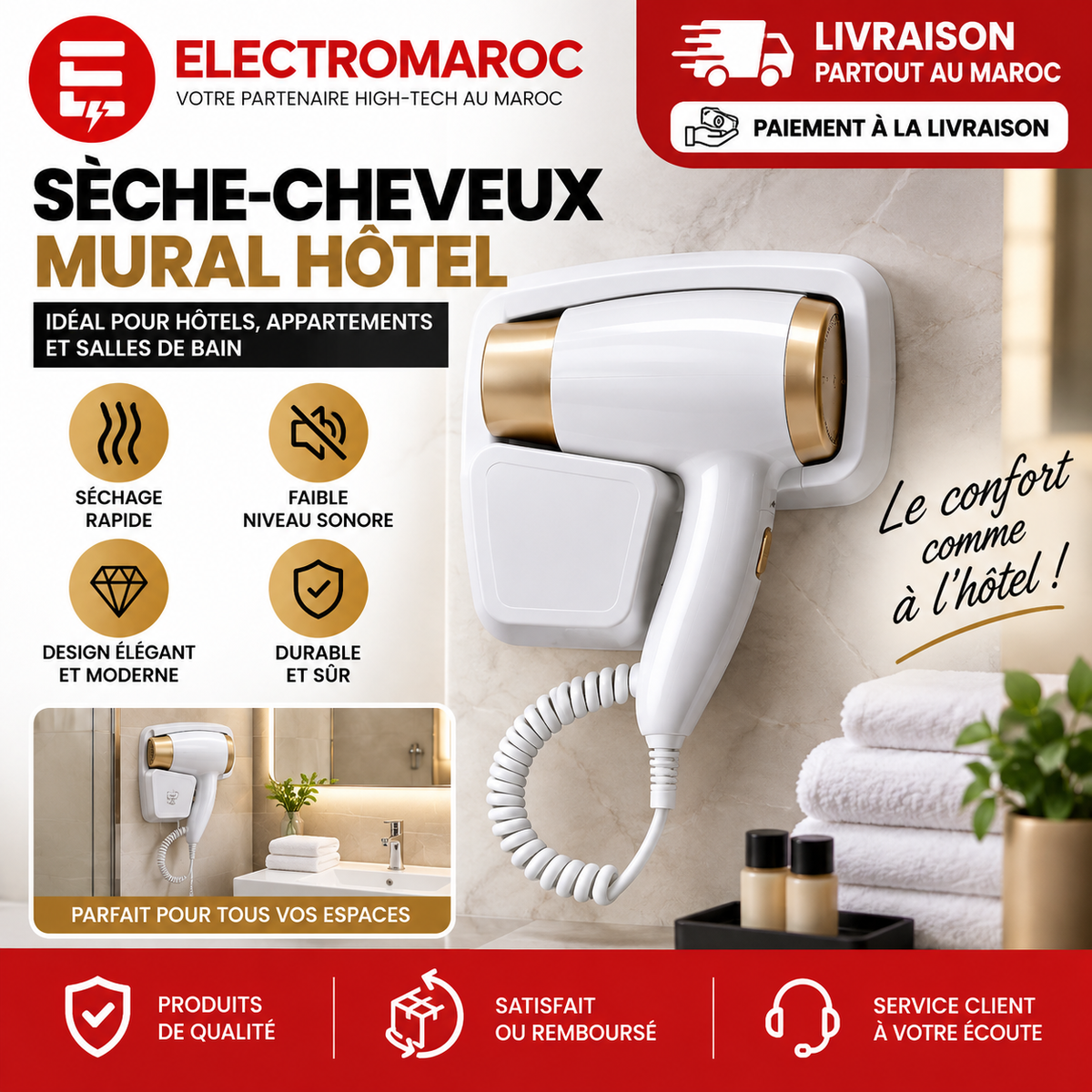 Sèche-Cheveux Mural Pro | مجفف شعر جداري